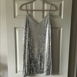 Silver Sequin Spaghetti Strap Dress